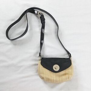 Cole Haan Tan Black Patent Leather Cream Woven Mini Crossbody Bag Purse